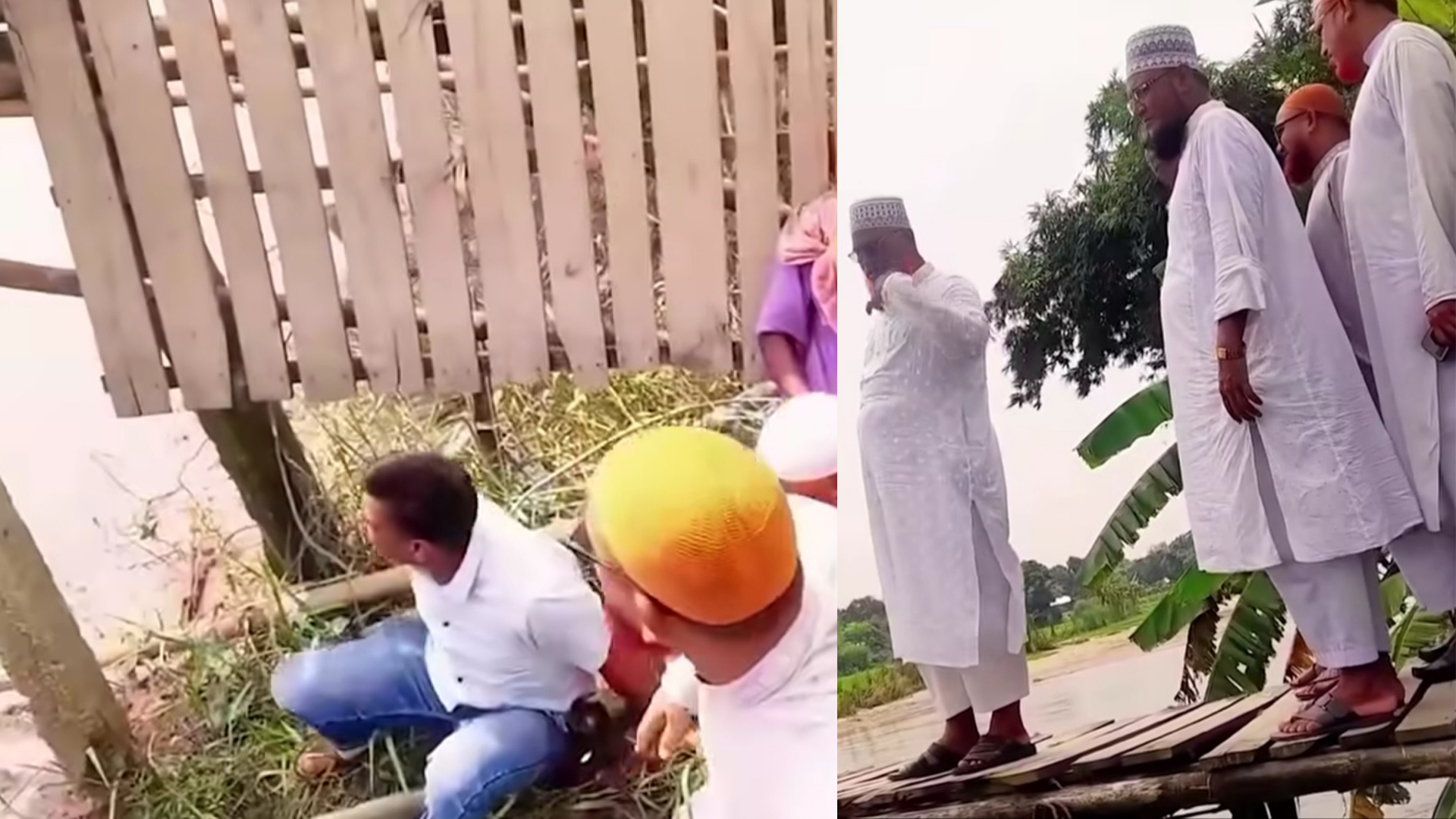 নীলফামারীতে জরাজীর্ণ কাঠের সেতু ভেঙে নদীতে এমপির সফরসঙ্গীরা